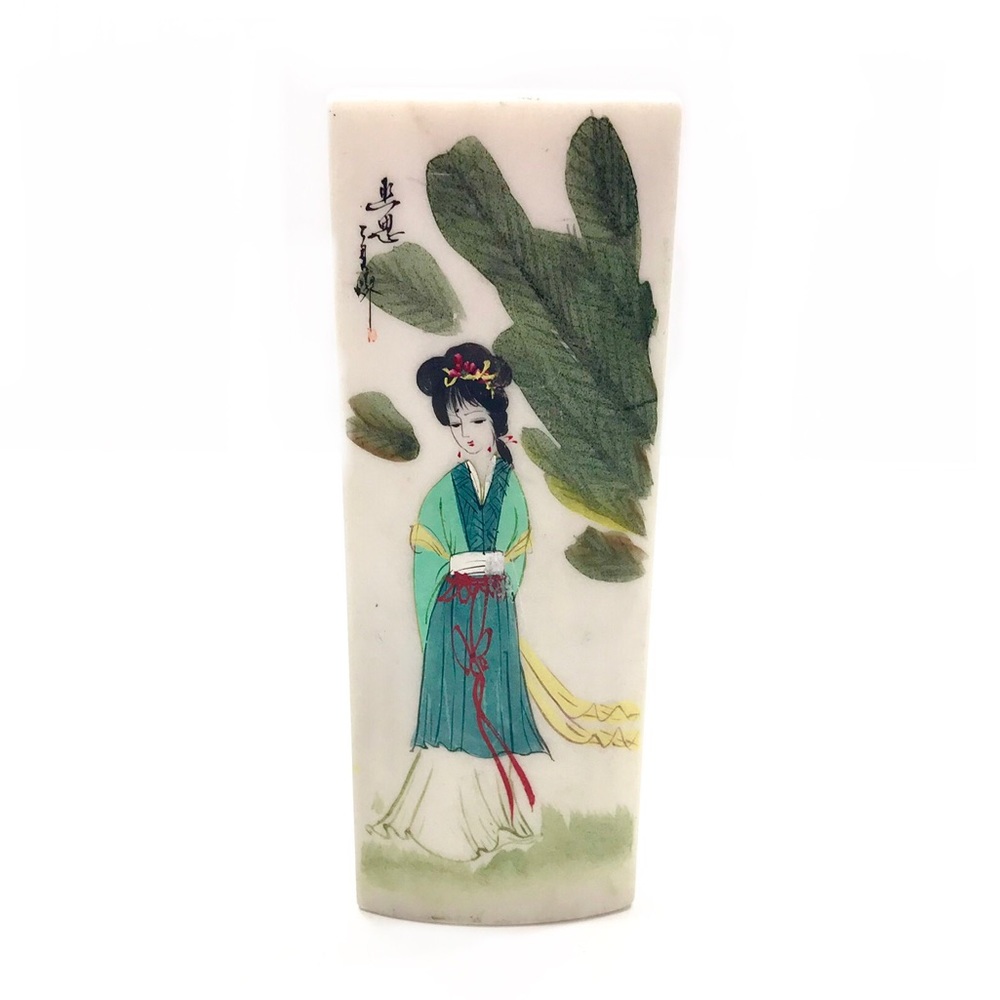 Chinese Illustrated Marble Plaque Decor Art 1960’s